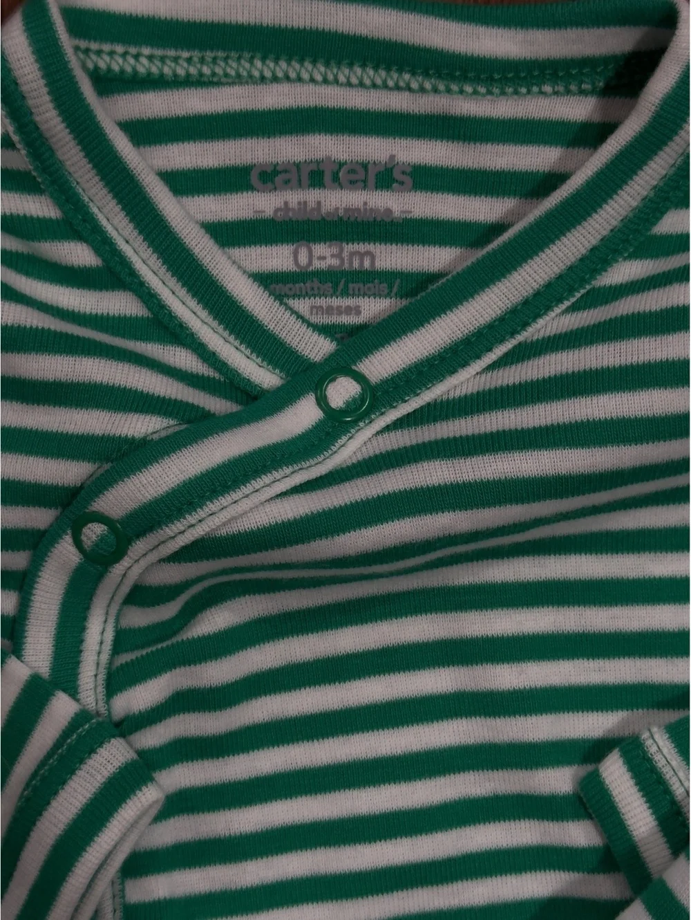 Carter's Baby Green and White Striped Footed Pajamas 0-3 Months